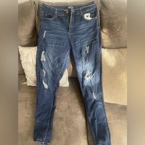 Wax skinny ripped jeans